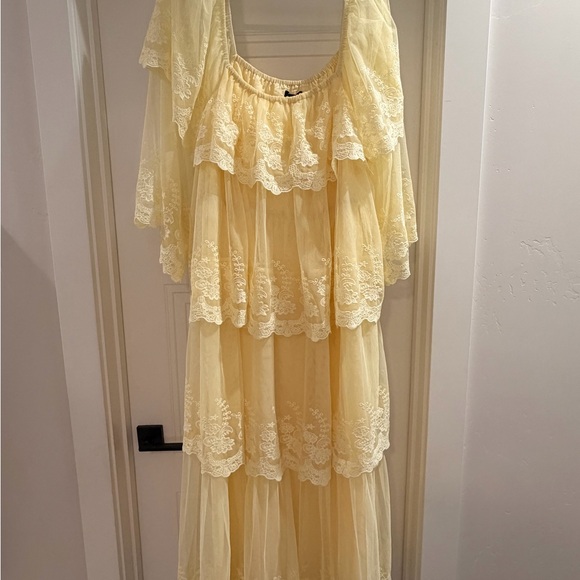 Eloquii Lace Tiered Dress Pale Yellow 20W - Picture 4 of 6